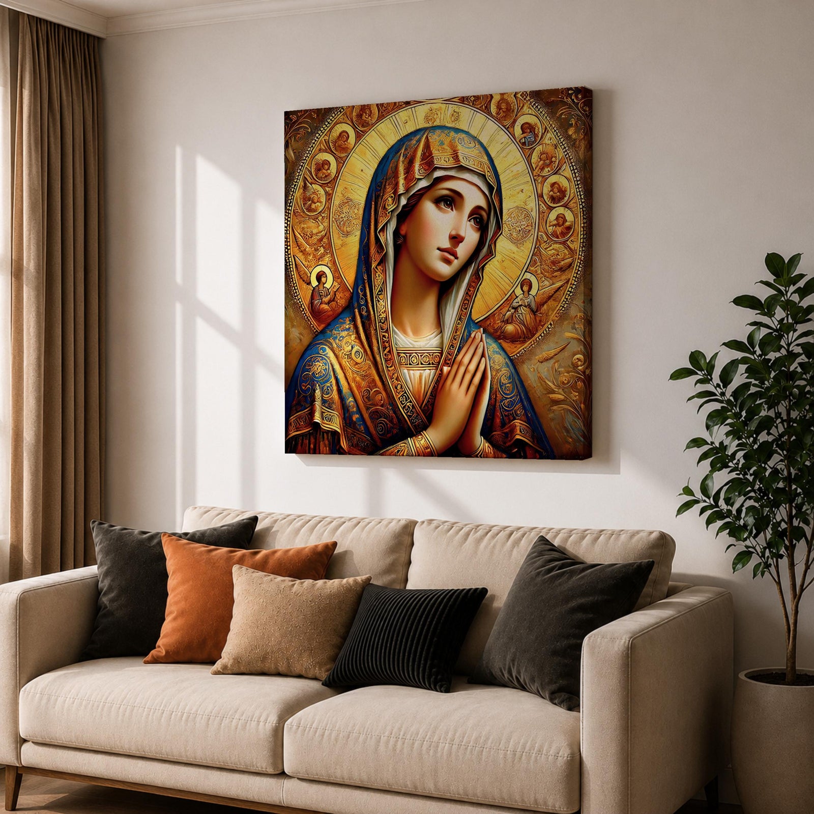 Virgin Mary Wall Art Theotokos Framed Canvas Catholic Byzantine Icon Home Decor