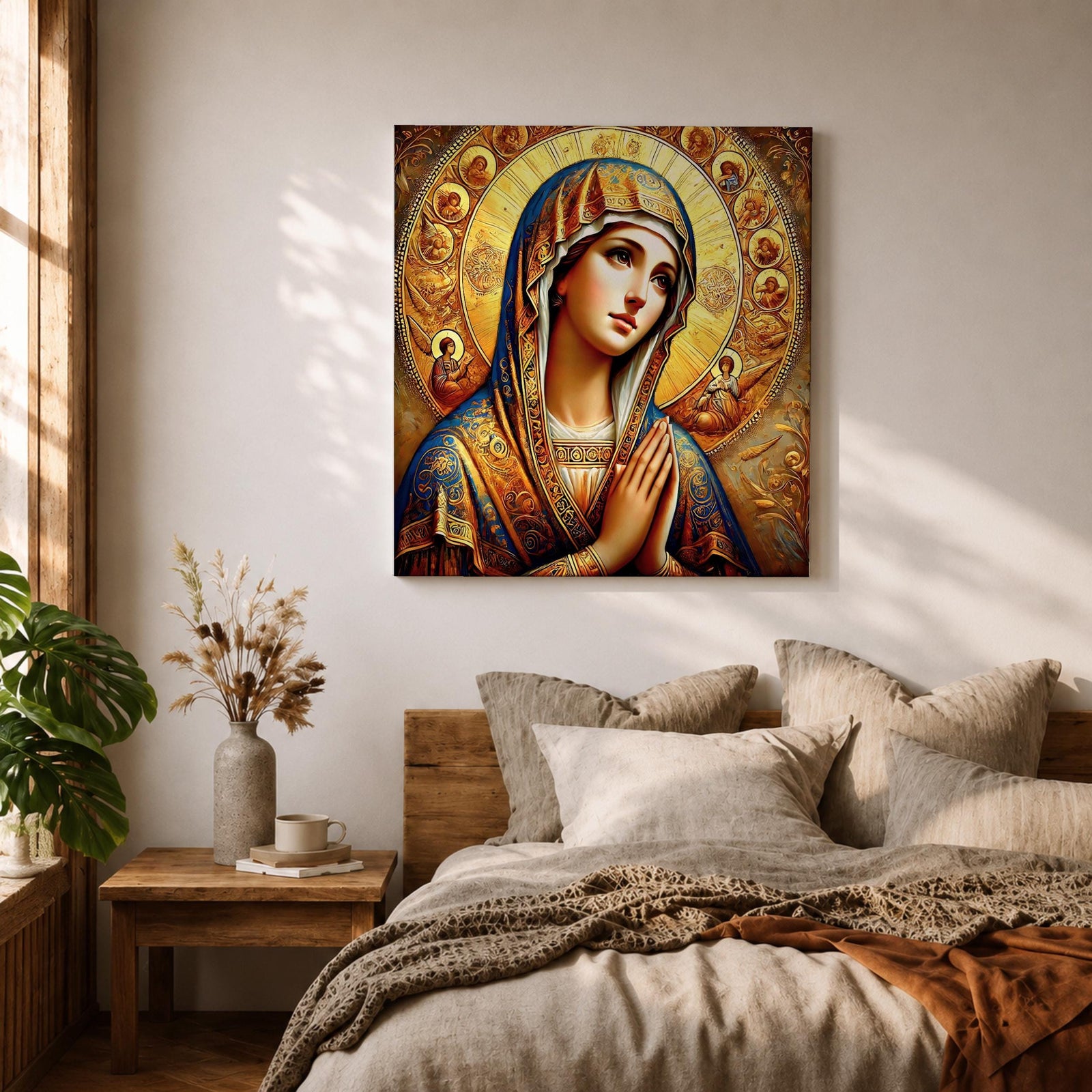 Virgin Mary Wall Art Theotokos Framed Canvas Catholic Byzantine Icon Home Decor