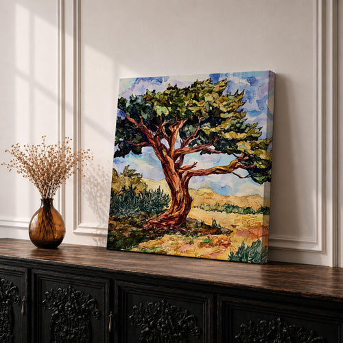 Ancient Tree Wall Art Windswept Cypress Framed Canvas Landscape Botanical Rustic Home Decor