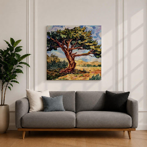 Ancient Tree Wall Art Windswept Cypress Framed Canvas Landscape Botanical Rustic Home Decor