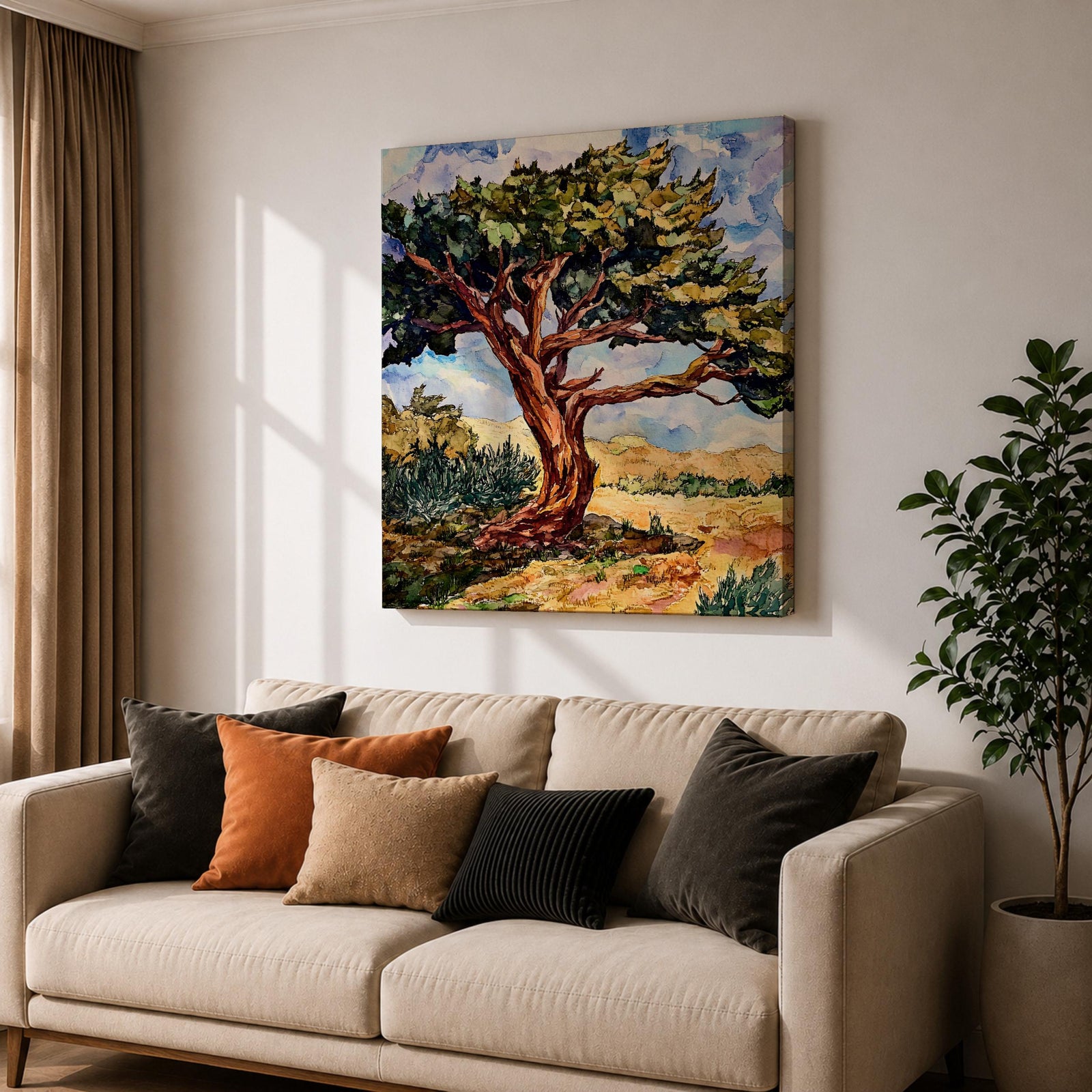 Ancient Tree Wall Art Windswept Cypress Framed Canvas Landscape Botanical Rustic Home Decor