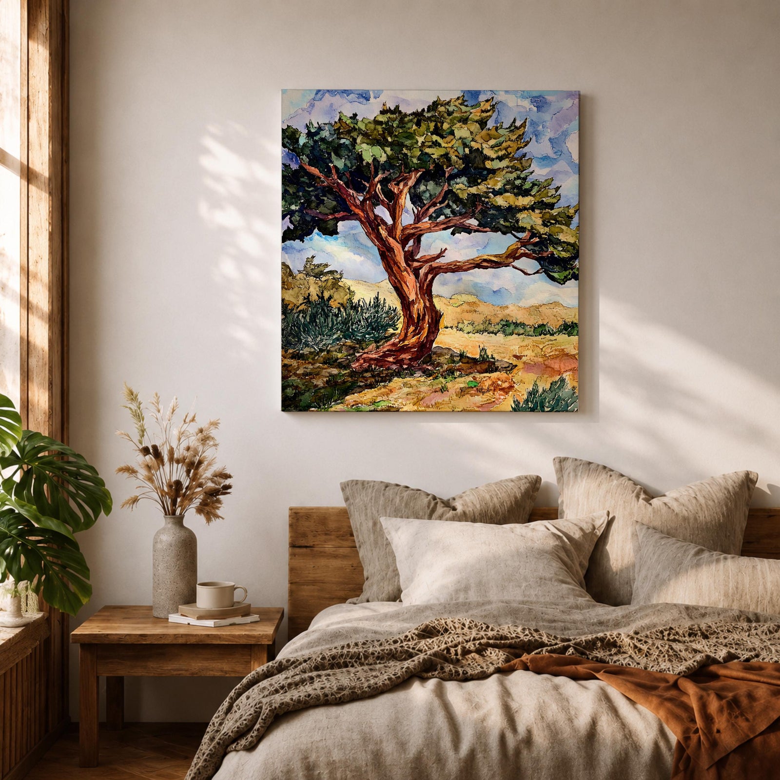 Ancient Tree Wall Art Windswept Cypress Framed Canvas Landscape Botanical Rustic Home Decor