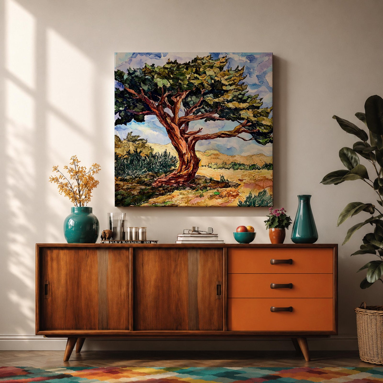 Ancient Tree Wall Art Windswept Cypress Framed Canvas Landscape Botanical Rustic Home Decor