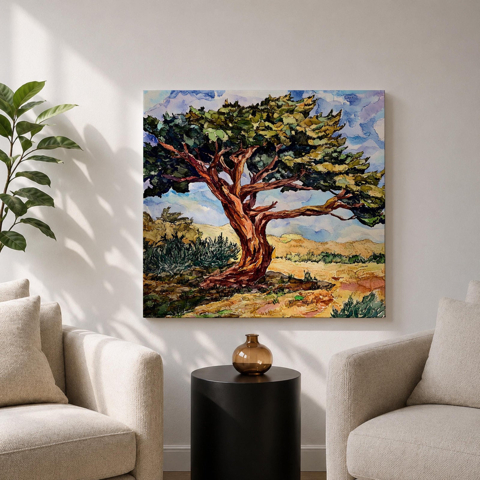 Ancient Tree Wall Art Windswept Cypress Framed Canvas Landscape Botanical Rustic Home Decor