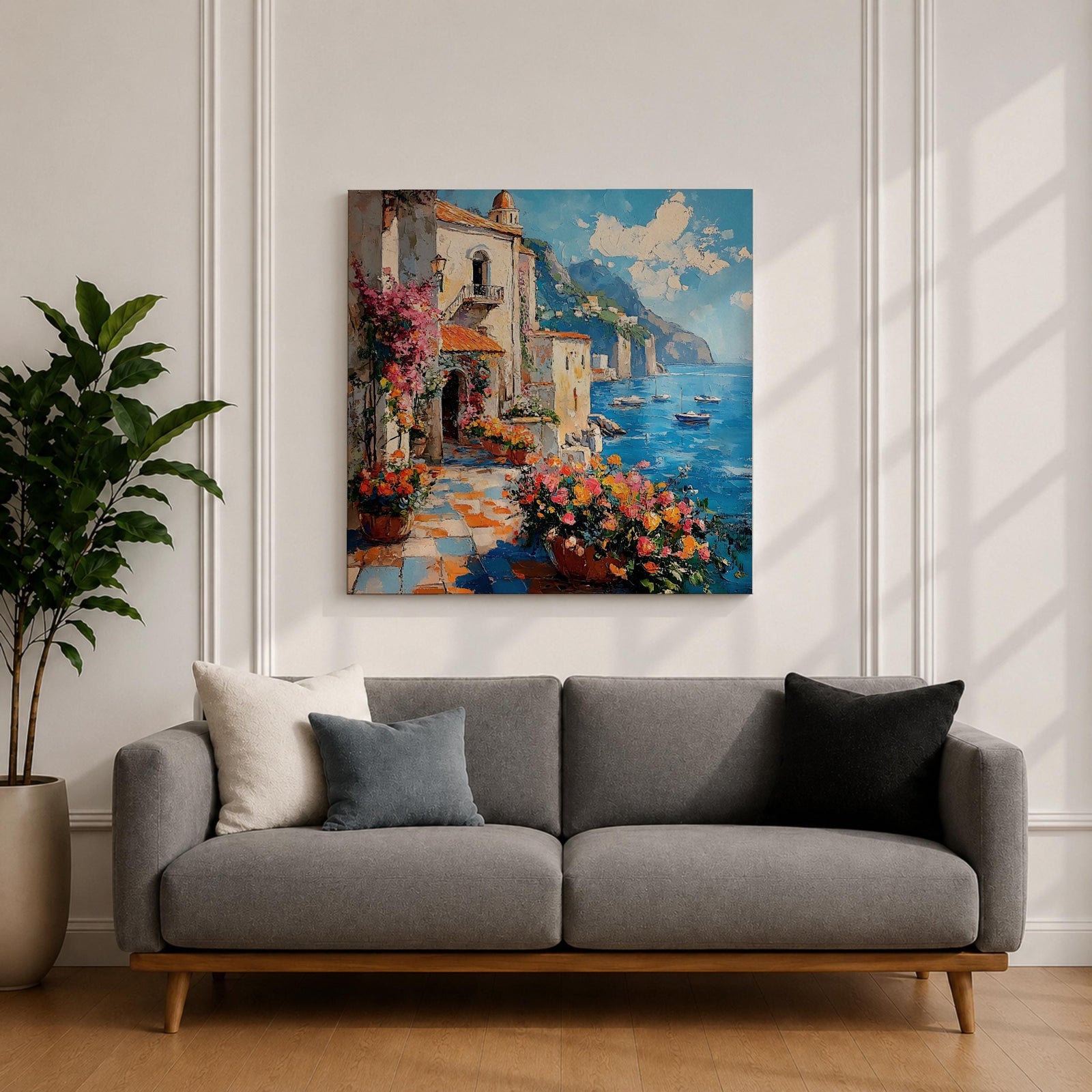 Amalfi Coast Italy Wall Art Mediterranean Seaside Framed Canvas Coastal Landscape Living Room Decor