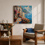 Amalfi Coast Italy Wall Art Mediterranean Seaside Framed Canvas Coastal Landscape Living Room Decor