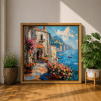 Amalfi Coast Italy Wall Art Mediterranean Seaside Framed Canvas Coastal Landscape Living Room Decor