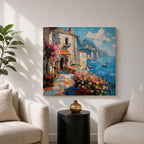 Amalfi Coast Italy Wall Art Mediterranean Seaside Framed Canvas Coastal Landscape Living Room Decor