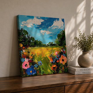 Wildflower Meadow Wall Art Summer Field Landscape Framed Canvas Nature Home Decor