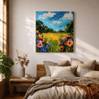 Wildflower Meadow Wall Art Summer Field Landscape Framed Canvas Nature Home Decor
