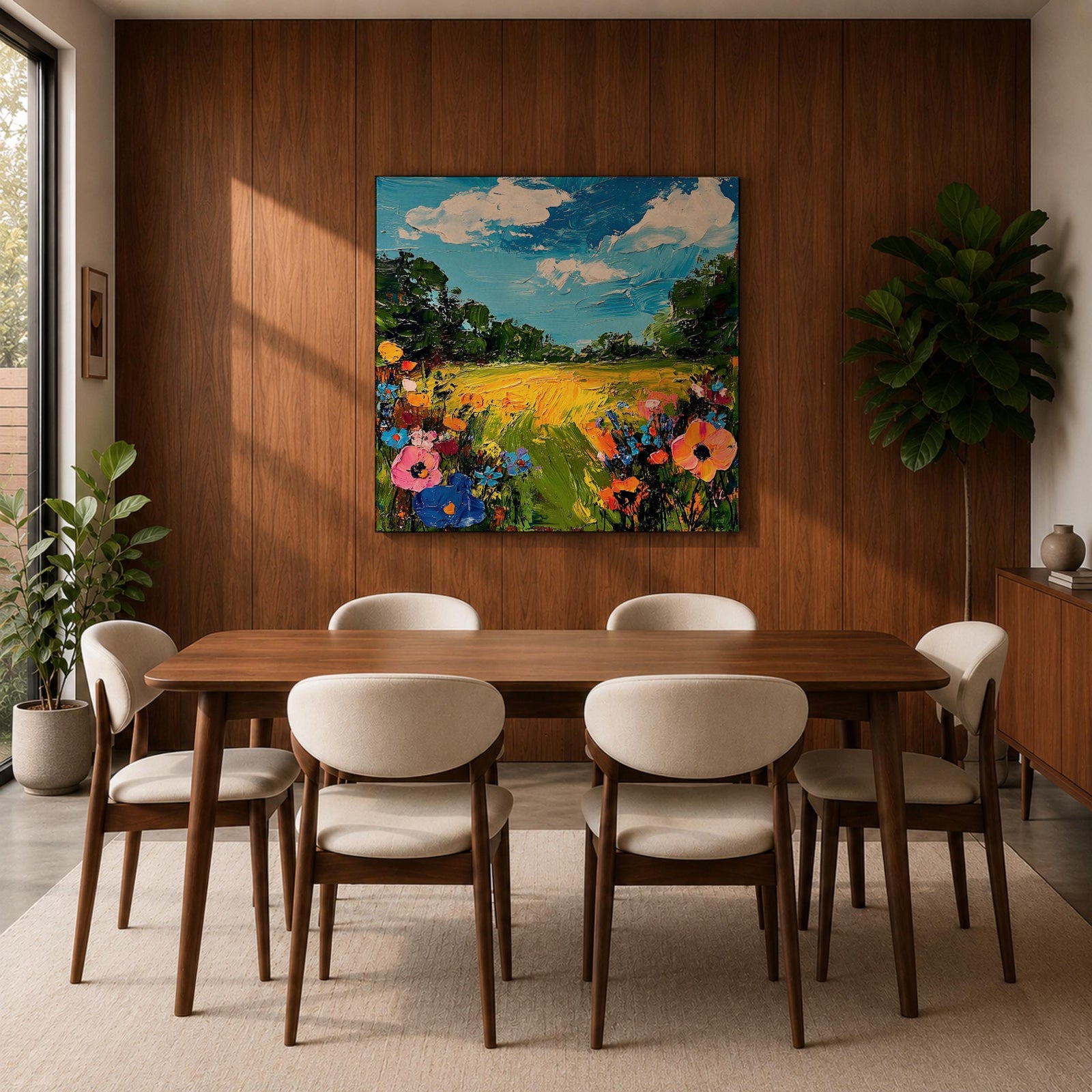 Wildflower Meadow Wall Art Summer Field Landscape Framed Canvas Nature Home Decor