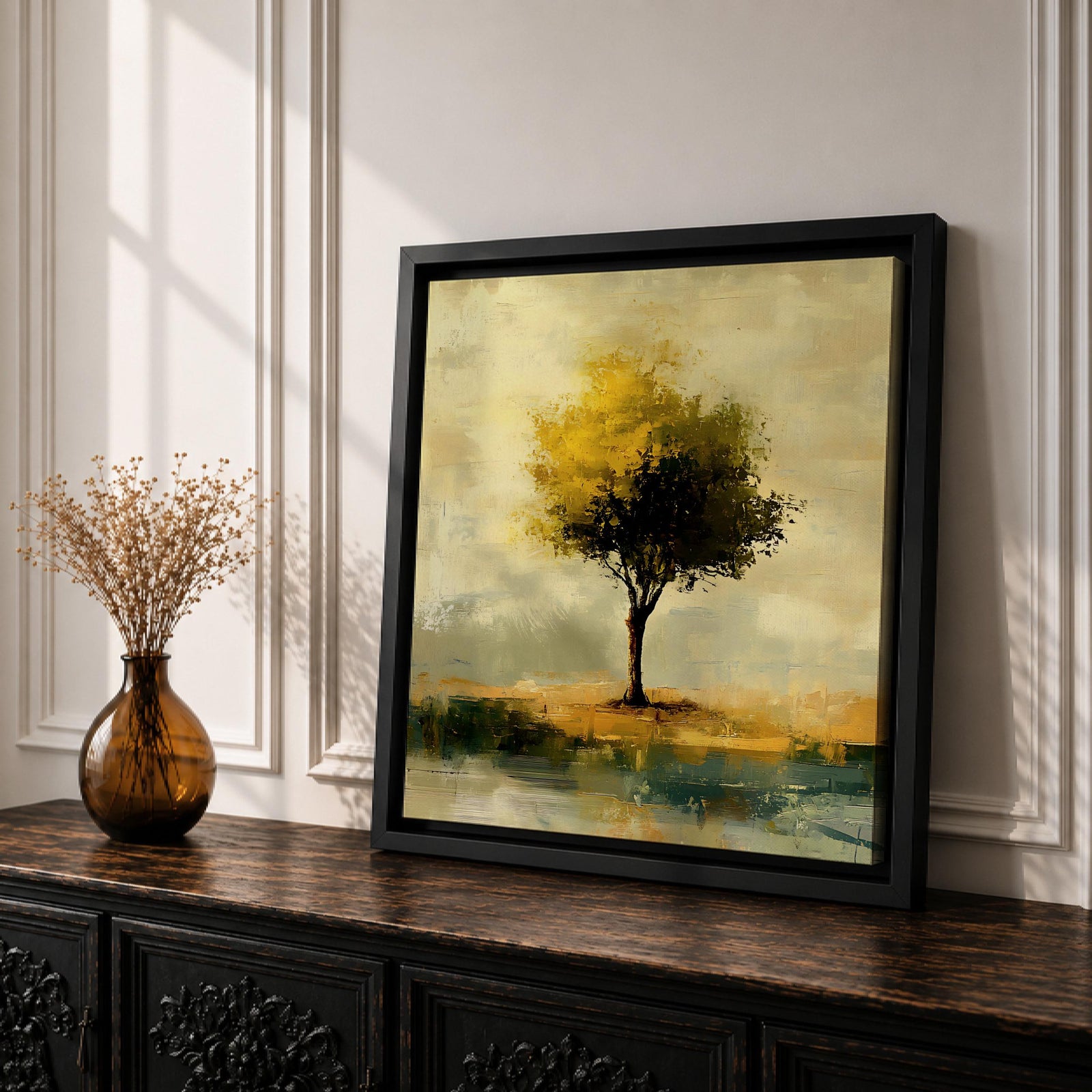 Tree Wall Art Solitary Landscape Framed Canvas Vintage Rustic Botanical Home Decor