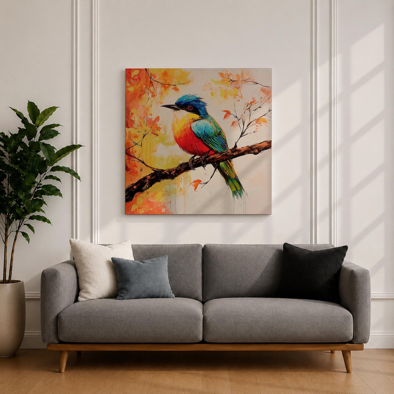 Songbird Wall Art Tropical Bird Framed Canvas Wildlife Impasto Botanical Home Decor