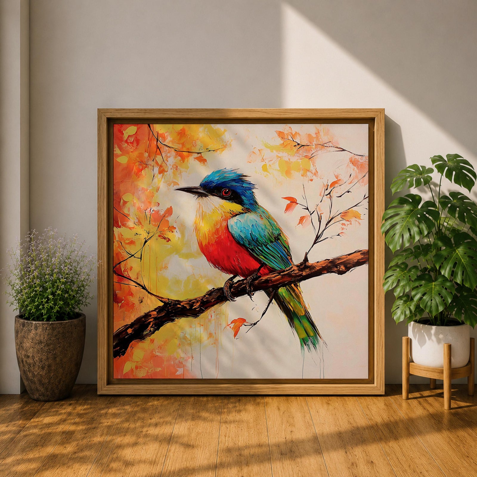 Songbird Wall Art Tropical Bird Framed Canvas Wildlife Impasto Botanical Home Decor