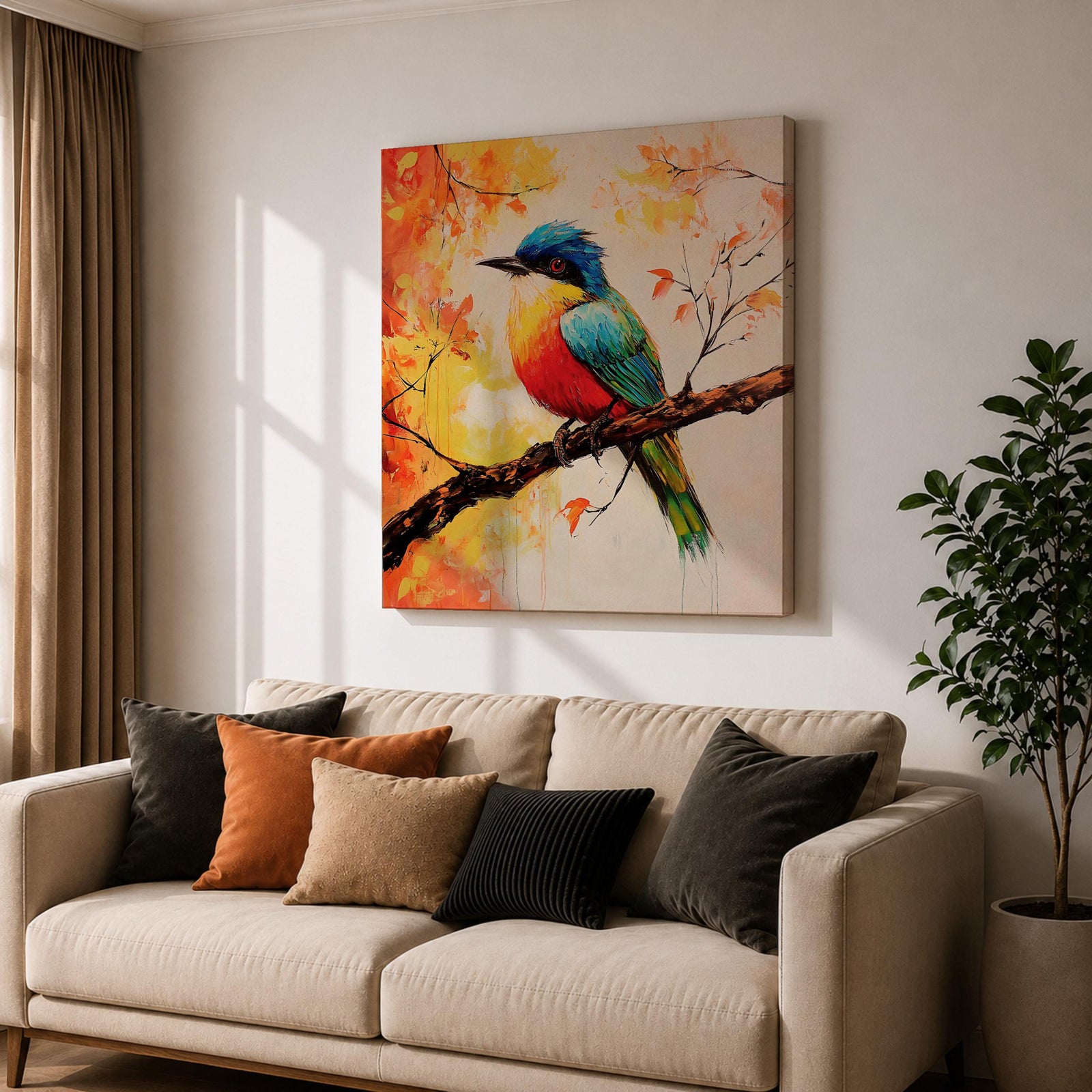 Songbird Wall Art Tropical Bird Framed Canvas Wildlife Impasto Botanical Home Decor