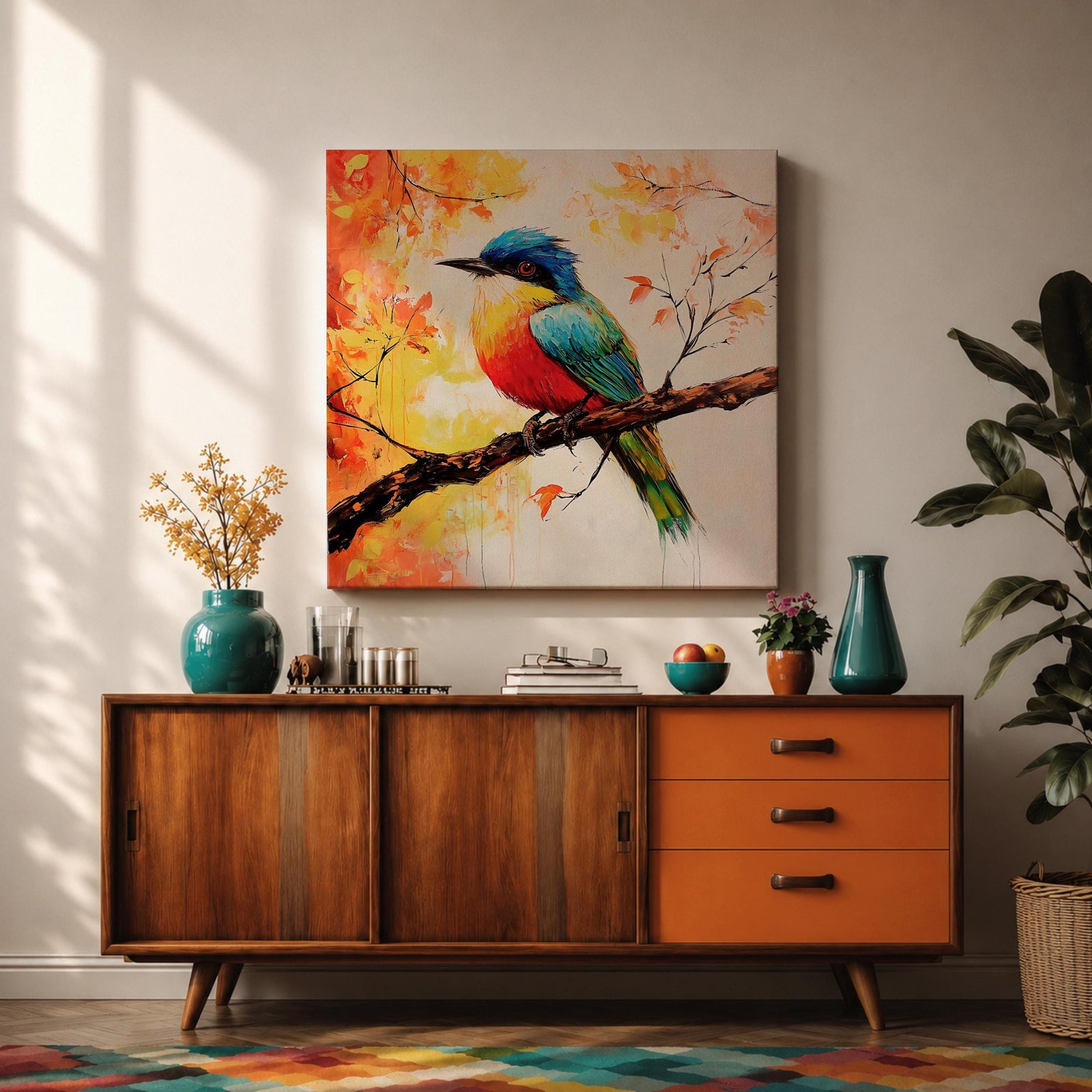 Songbird Wall Art Tropical Bird Framed Canvas Wildlife Impasto Botanical Home Decor