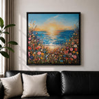 Wildflower Beach Sunset Wall Art Coastal Floral Framed Canvas Ocean Landscape Living Room Decor