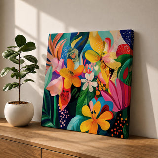 Abstract Floral Wall Art Colorful Flower Painting Framed Canvas Botanical Home Decor