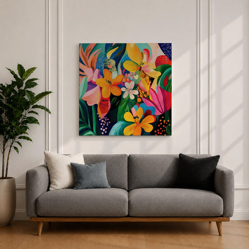 Abstract Floral Wall Art Colorful Flower Painting Framed Canvas Botanical Home Decor