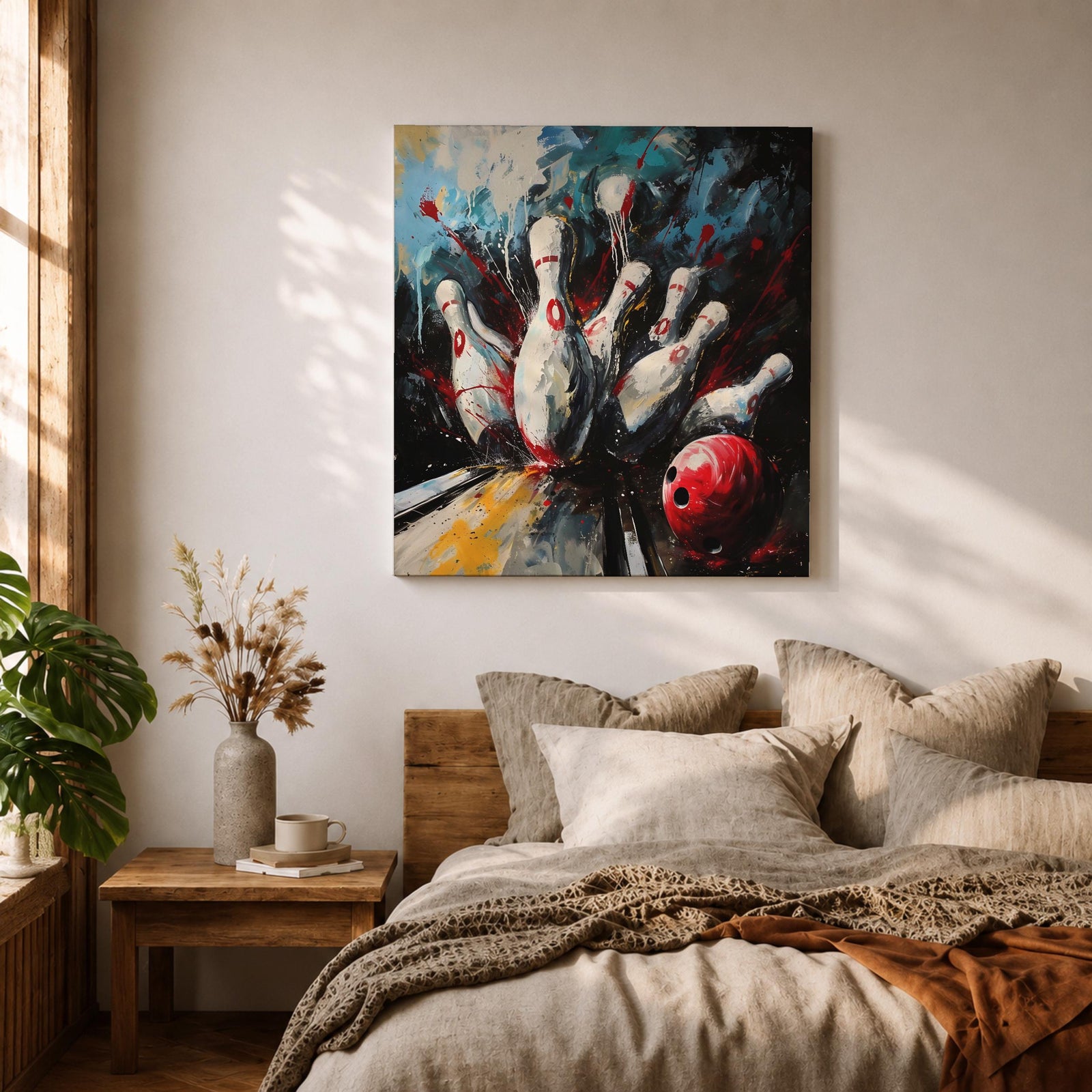Bowling Pins Wall Art Strike Moment Framed Canvas Alley Abstract Sports Game Room Decor