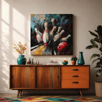 Bowling Pins Wall Art Strike Moment Framed Canvas Alley Abstract Sports Game Room Decor