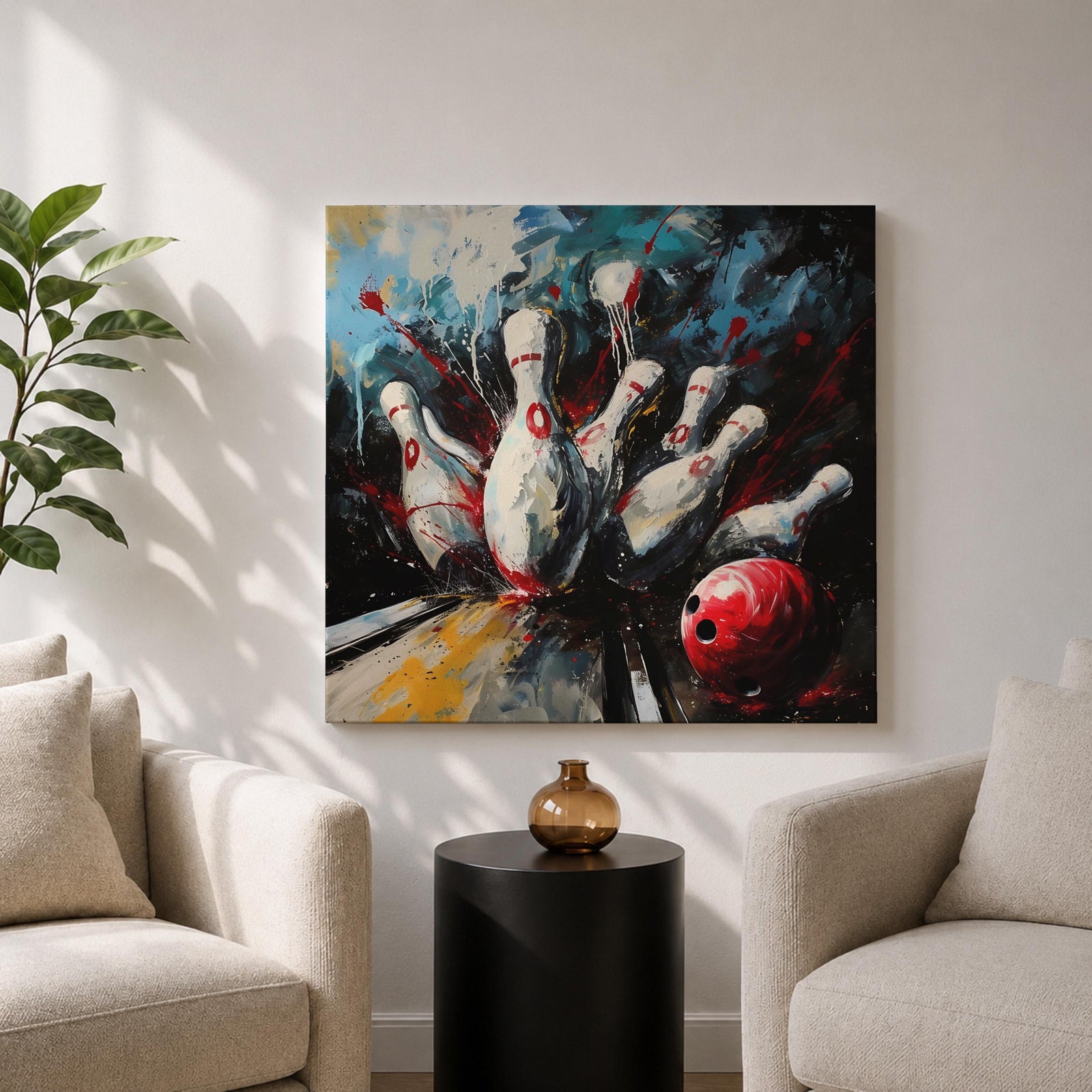 Bowling Pins Wall Art Strike Moment Framed Canvas Alley Abstract Sports Game Room Decor