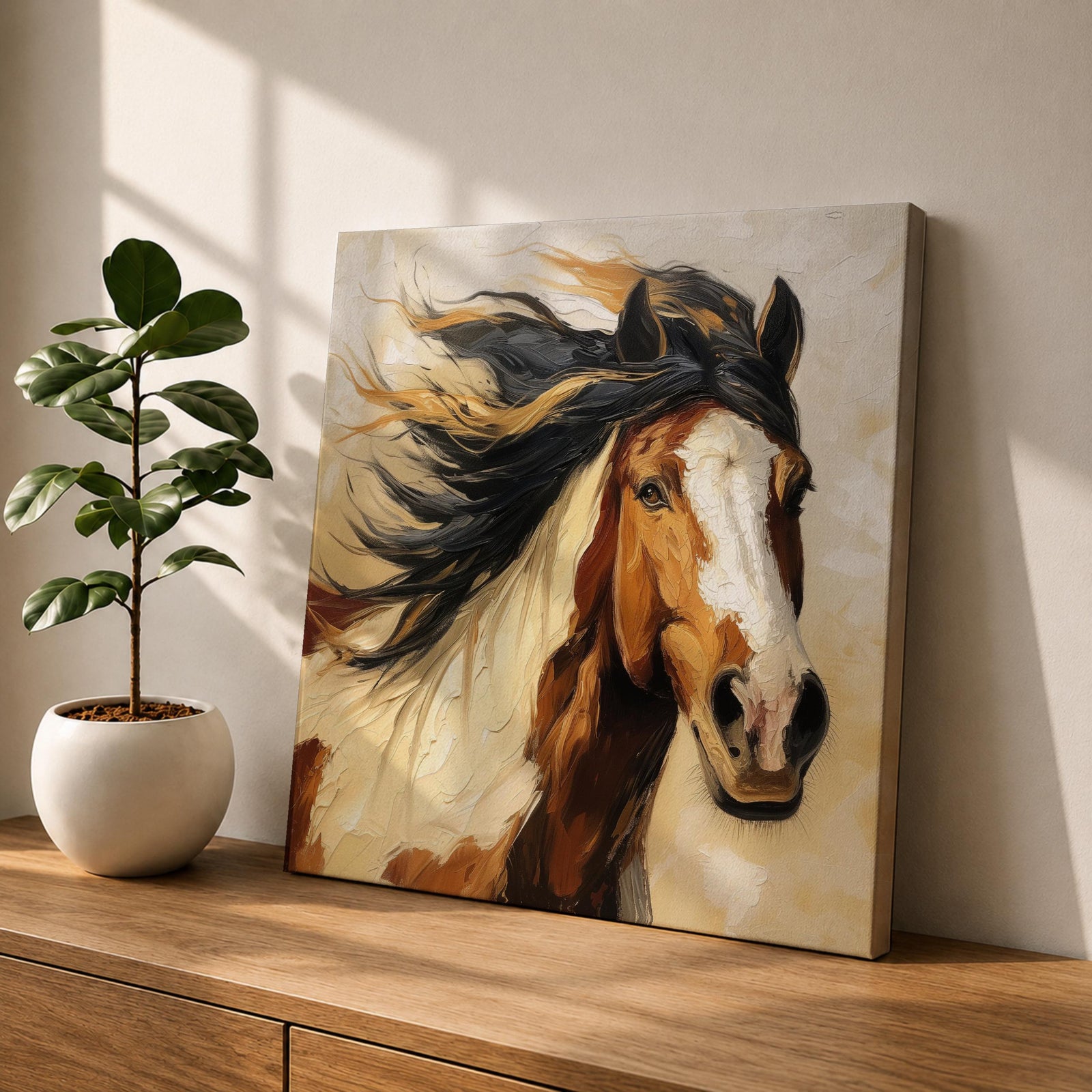 Horse Wall Art Wild Stallion Framed Canvas Farmhouse Rustic Western Equestrian Decor