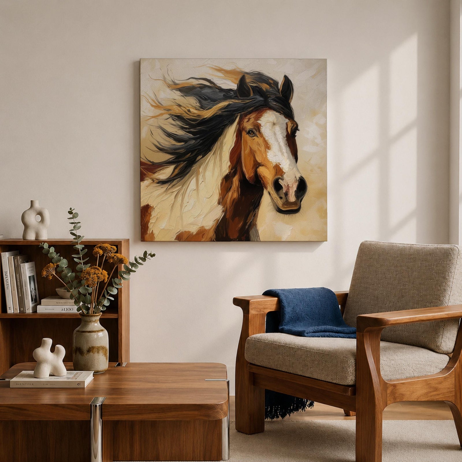 Horse Wall Art Wild Stallion Framed Canvas Farmhouse Rustic Western Equestrian Decor