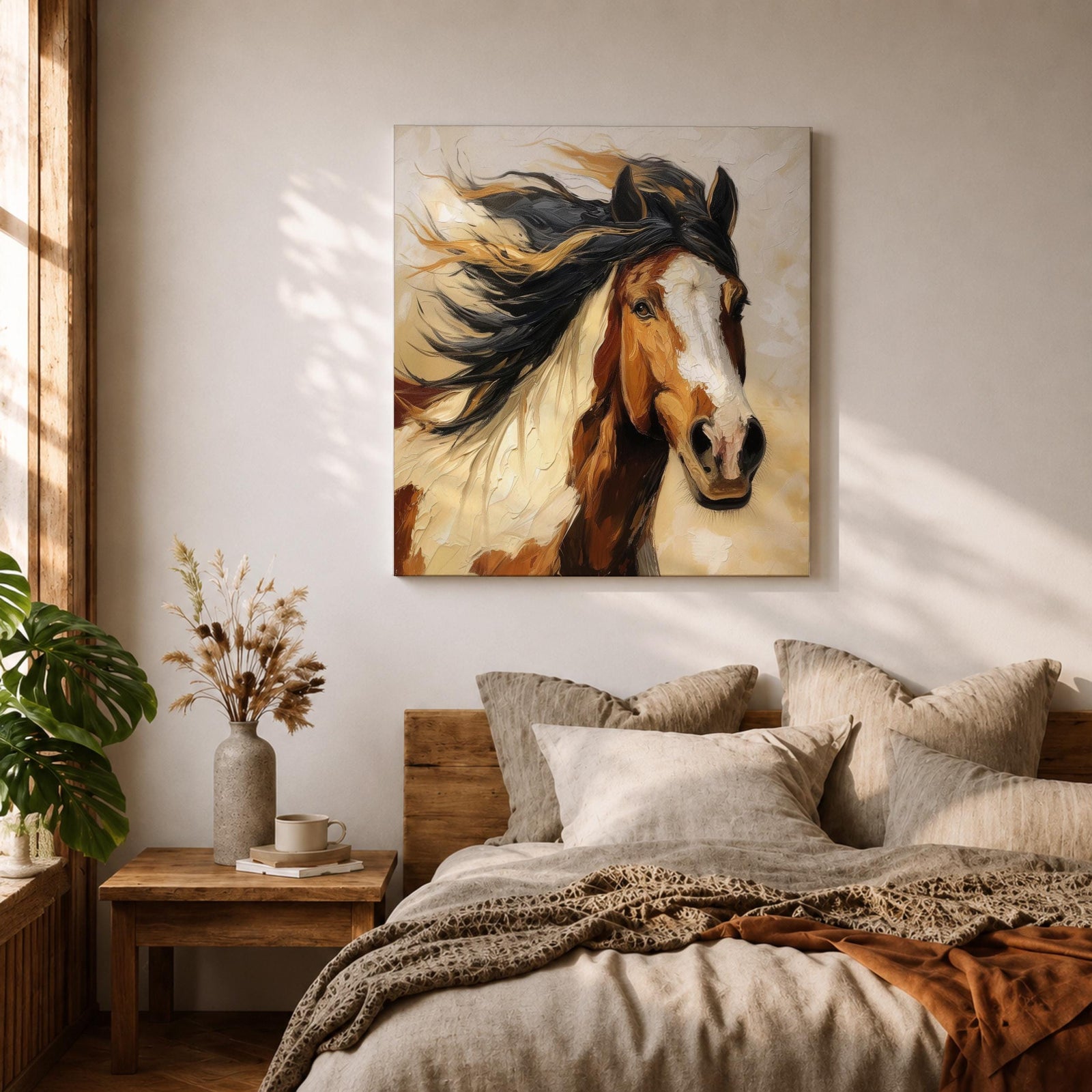 Horse Wall Art Wild Stallion Framed Canvas Farmhouse Rustic Western Equestrian Decor