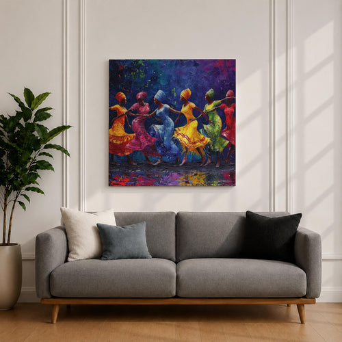 African Dance Wall Art Tribal Rhythm Framed Canvas Traditional Culture Impasto Ethnic Decor
