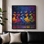 African Dance Wall Art Tribal Rhythm Framed Canvas Traditional Culture Impasto Ethnic Decor