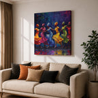 African Dance Wall Art Tribal Rhythm Framed Canvas Traditional Culture Impasto Ethnic Decor