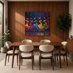 African Dance Wall Art Tribal Rhythm Framed Canvas Traditional Culture Impasto Ethnic Decor