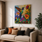 Hummingbird Wall Art Nectar Bird Framed Canvas Botanical Stained Glass Tropical Wildlife Decor