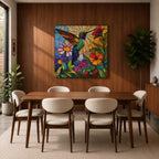 Hummingbird Wall Art Nectar Bird Framed Canvas Botanical Stained Glass Tropical Wildlife Decor