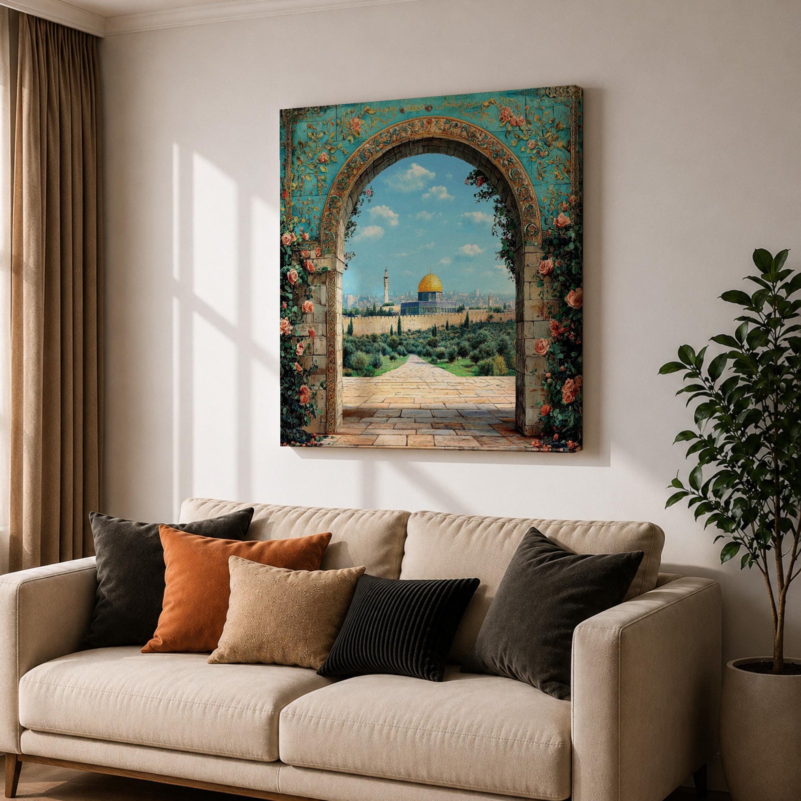 Dome of the Rock Wall Art Arch View Framed Canvas Qubbat Sakhra Islamic Decor