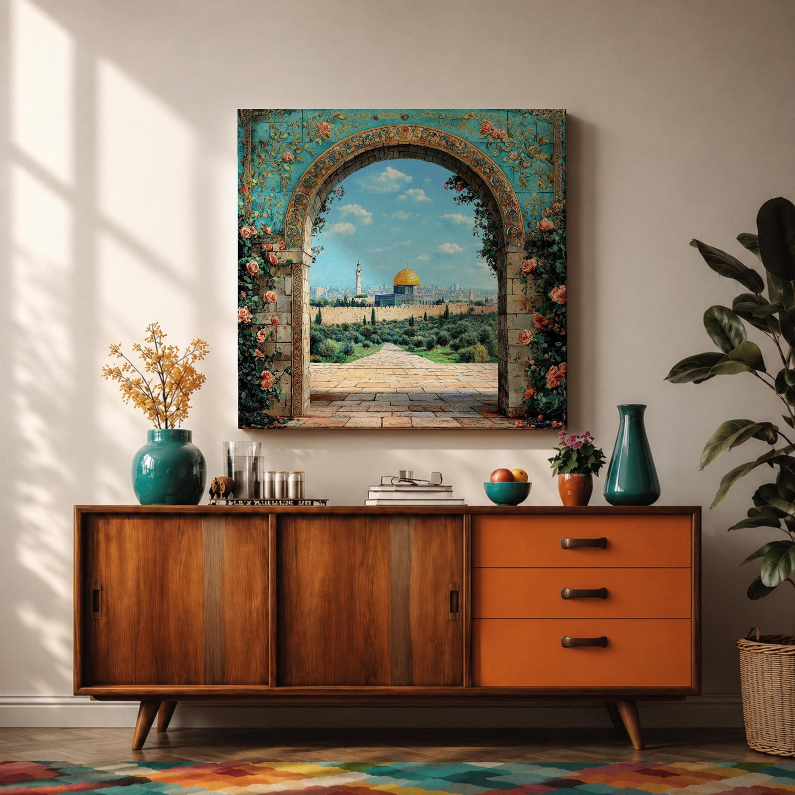Dome of the Rock Wall Art Arch View Framed Canvas Qubbat Sakhra Islamic Decor
