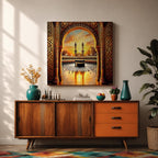 Kaaba Wall Art Golden Arch Framed Canvas Masjid al Haram Arabic Islamic Mecca Decor