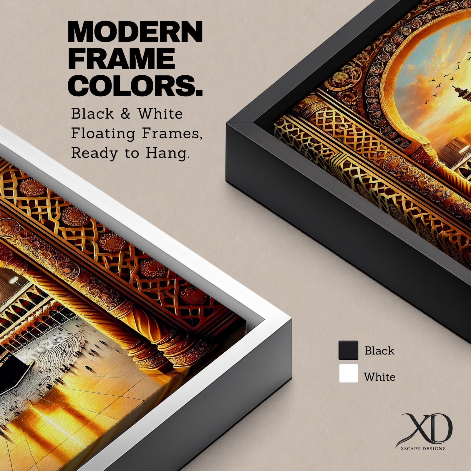 Kaaba Wall Art Golden Arch Framed Canvas Masjid al Haram Arabic Islamic Mecca Decor