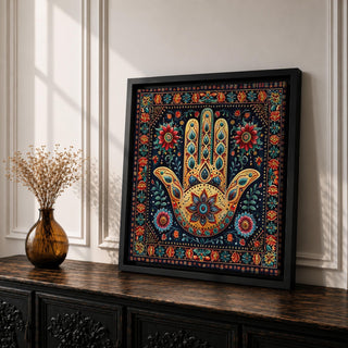 Hamsa Hand Wall Art Evil Eye Framed Canvas Khamsa Persian Boho Protection Home Decor