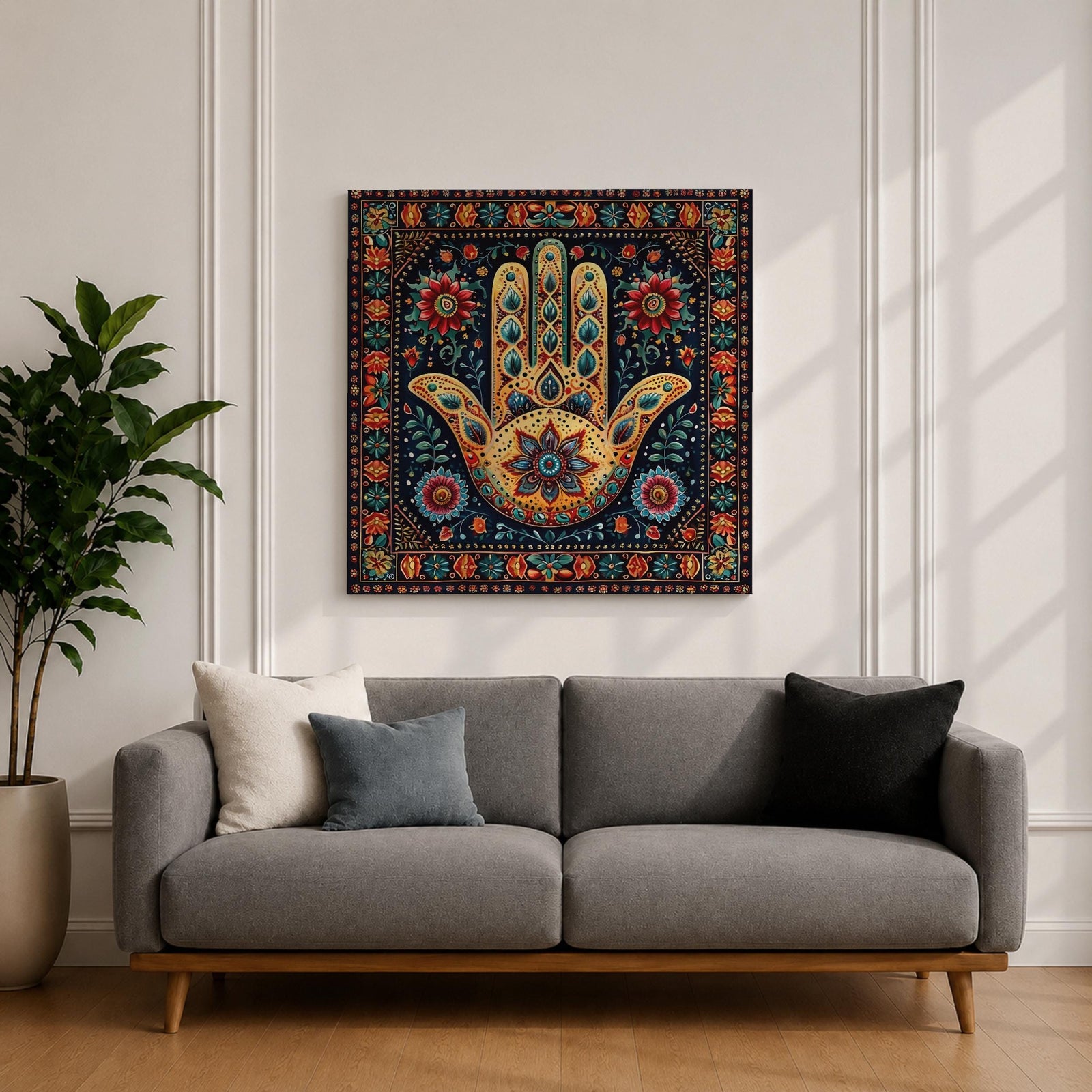 Hamsa Hand Wall Art Evil Eye Framed Canvas Khamsa Persian Boho Protection Home Decor