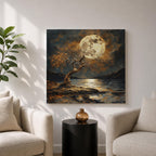 Moonlit Tree Wall Art Full Moon Landscape Framed Canvas Night Lake Rustic Home Decor