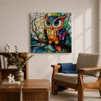 Owl Wall Art Night Bird Framed Canvas Stained Glass Colorful Boho Wall Home Decor