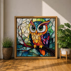 Owl Wall Art Night Bird Framed Canvas Stained Glass Colorful Boho Wall Home Decor
