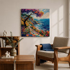 Coastal Pathway Wall Art Mediterranean Ocean Trail Framed Canvas Impasto Landscape Living Room Decor