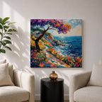 Coastal Pathway Wall Art Mediterranean Ocean Trail Framed Canvas Impasto Landscape Living Room Decor
