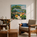 Mediterranean Village Wall Art Seaside Town Framed Canvas Coastal Landscape Impasto Rustic Home Decor