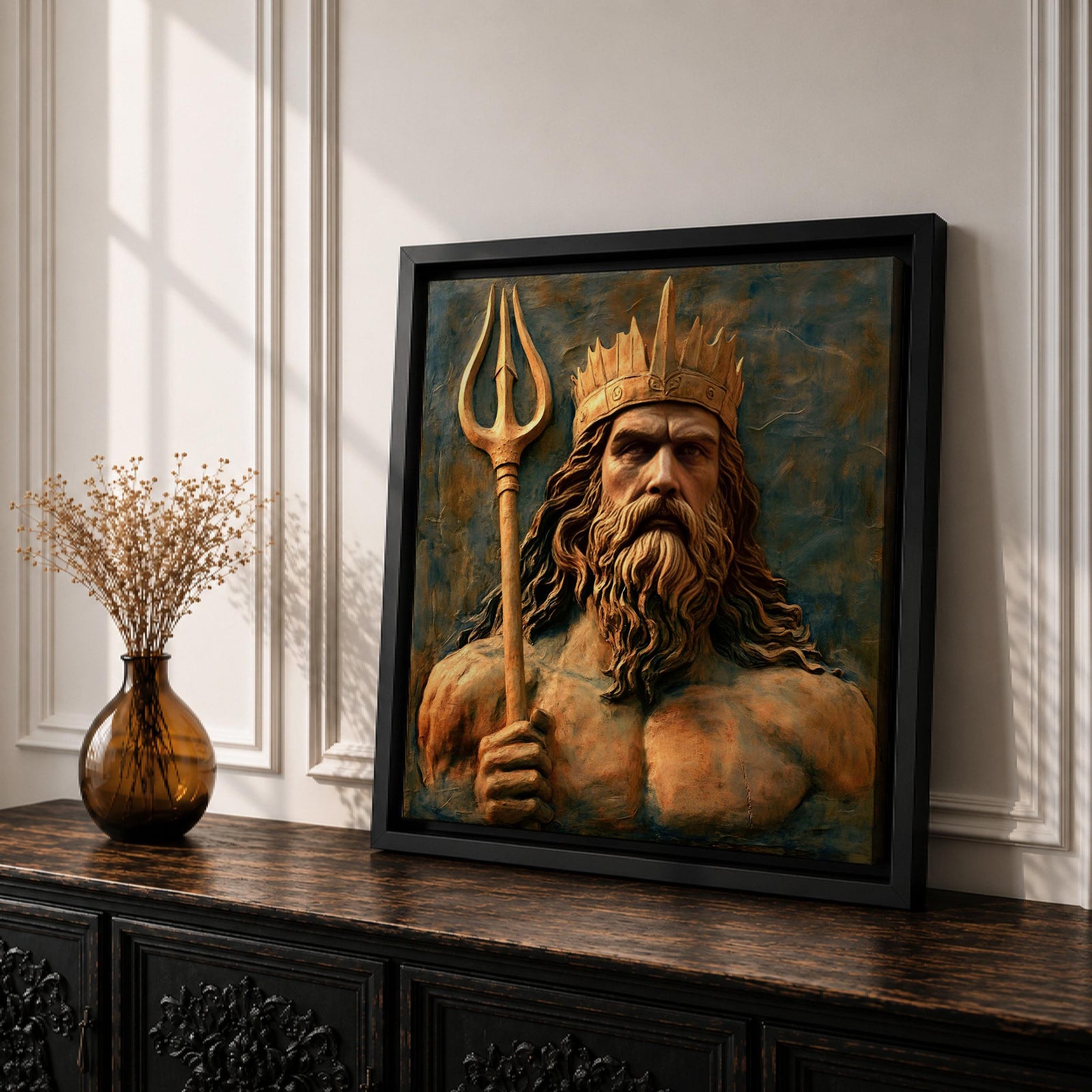 Poseidon Wall Art Greek Sea God Framed Canvas Greek Mythology Ocean Coastal Home Decor