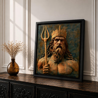 Poseidon Wall Art Greek Sea God Framed Canvas Greek Mythology Ocean Coastal Home Decor