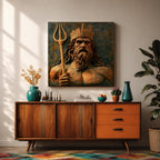 Poseidon Wall Art Greek Sea God Framed Canvas Greek Mythology Ocean Coastal Home Decor
